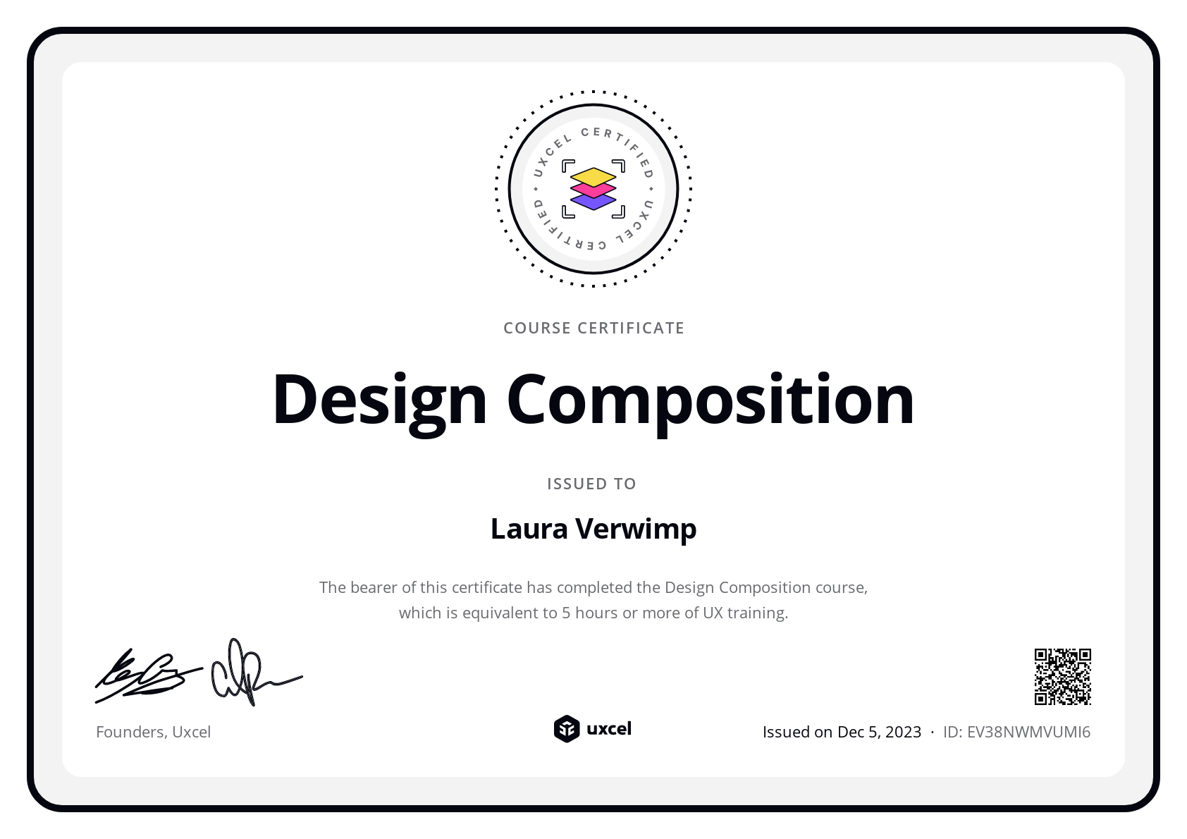 Laura Verwimp's certificate